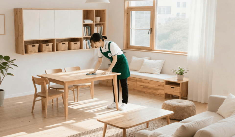 大田小家的保洁师正在做日常保洁